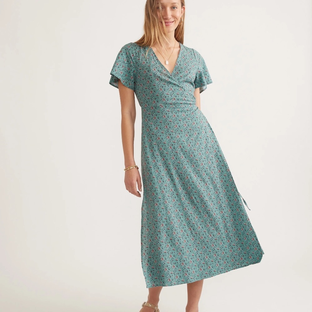 NWT Marine Layer Emlyn Wrap Dress Short Sleeves Hemp Tencel Blend Pockets Medium